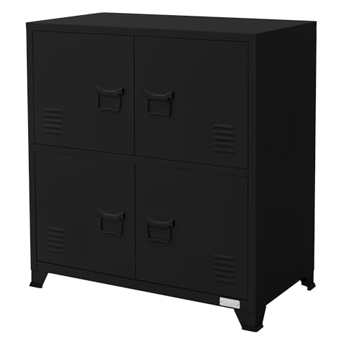 ML-Design Aktenschrank, 75x40x80,5 cm, Schwarz, Stahl, Freistehender Büroschrank 4 Beinen, Metallspind 4 Türen, 2 Innenfächer, Industrial, Lagerschrank Stahlschrank Metallschrank Aufbewahrungsschrank von ML DESIGN modern living