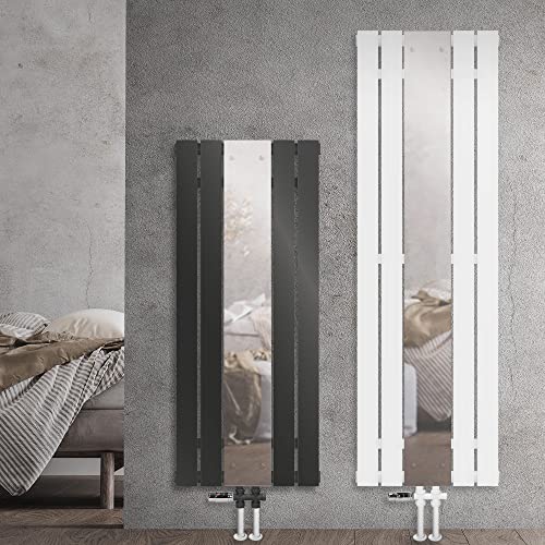 ML-Design Badheizkörper Flach Mittelanschluss 1200x450mm Anthrazit & Spiegel Bodenanschlussgarnitur Durchgangsform Multiblock & Thermostat Paneelheizkörper Vertikal Spiegelheizkörper Glasheizkörper von ML DESIGN modern living