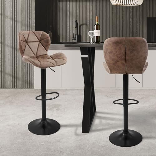 ML-Design Barhocker 2er Set, Bezug aus Kunstleder, Braun, Gepolsterter Barstuhl mit Rückenlehne und Fußstütze, Tresenhocker höhenverstellbar, 360° drehbar, Bistrohocker Hocker Drehstuhl Barstühle von ML DESIGN modern living