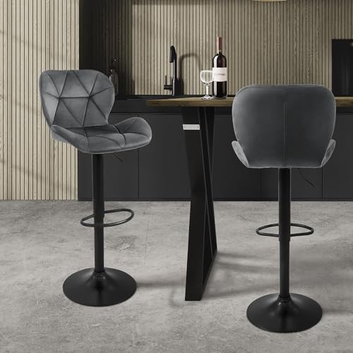 ML-Design Barhocker 2er Set, Bezug aus Samt, Grau, Gepolsterter Barstuhl mit Rückenlehne und Fußstütze, Tresenhocker höhenverstellbar 59-79 cm, 360° drehbar, Bistrohocker Hocker Drehstuhl Barstühle ML-Design Barhocker 2er Set, Bezug aus Samt, Grau, Gepolsterter Barstuhl mit Rückenlehne und Fußstütze, Tresenhocker höhenverstellbar 59-79 cm, 360° drehbar, Bistrohocker Hocker Drehstuhl Barstühle von ML DESIGN modern living