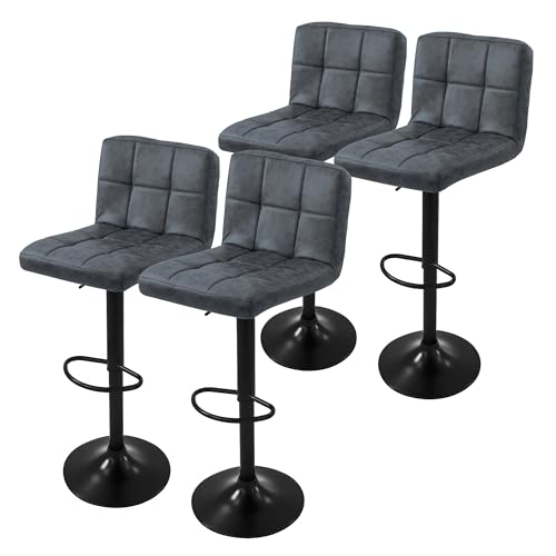 ML-Design Barhocker 4er Set, Bezug aus Kunstleder, Anthrazit, Gepolsterter Barstuhl mit Rückenlehne und Fußstütze, Tresenhocker höhenverstellbar, 360° drehbar, Bistrohocker Hocker Drehstuhl Barstühle von ML DESIGN modern living