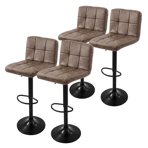 ML-Design Barhocker 4er Set, Bezug aus Kunstleder, Braun, Gepolsterter Barstuhl mit Rückenlehne und Fußstütze, Tresenhocker höhenverstellbar, 360° drehbar, Bistrohocker Hocker Drehstuhl Barstühle von ML DESIGN modern living