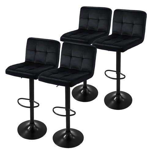 ML-Design Barhocker 4er Set, Bezug aus Samt, Schwarz, Gepolsterter Barstuhl mit Rückenlehne und Fußstütze, Tresenhocker höhenverstellbar 63-83cm, 360° drehbar, Bistrohocker Hocker Drehstuhl Barstühle von ML DESIGN modern living