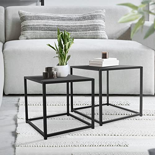 ML-Design Beistelltisch 2er Set 35x35x35cm/40x40x40cm quadratisch Schwarz matt, Metallgestell, Industriedesign, Couchtisch-Set Satztische 2 Größen, 2 tlg Wohnzimmertische, Deko Sofatische Kaffeetische von ML DESIGN modern living