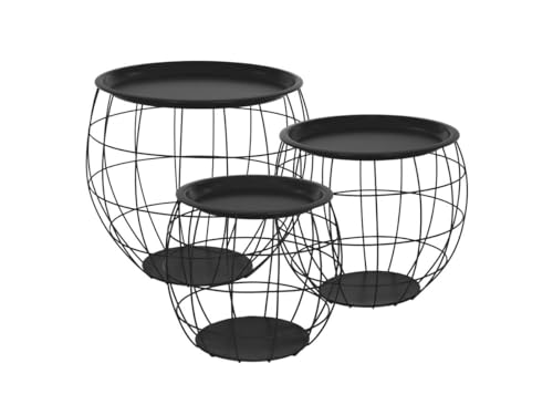 ML-Design Beistelltisch 3er Set, rund, Schwarz, Metallkörbe Couchtisch 3 Größen Ø31cm/Ø38cm/Ø47cm, Metall, abnehmbarer Tischplatte, Stauraum, 3-tlg. Wohnzimmertische Sofatische Kaffeetische Satztische von ML DESIGN modern living