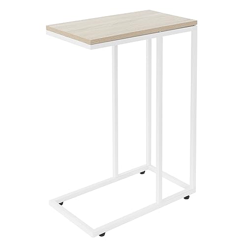 ML-Design Beistelltisch in C-Form, Weiß-Eiche, 45x25x64 cm, Metallgestell & Holzplatte, unters Sofa, Industrie-Design, Couchtisch Wohnzimmertisch Sofatisch Kaffeetisch Nachttisch Betttisch Laptoptisch von ML DESIGN modern living