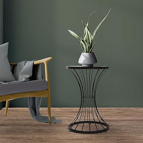 ML-Design Beistelltisch rund Ø 38 x H57 cm aus Metall in Stundenglas-Form, Schwarz, Holz Tischplatte, Standsichere Drahtgestell, Couchtisch Sofatisch Wohnzimmertisch Metalltisch Kaffeetisch Nachttisch von ML DESIGN modern living