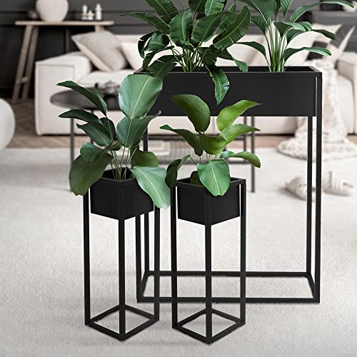 ML-Design Blumenständer 3er Set im Schwarz aus Metall, 60x20x80 cm / 20x20x60 cm, stehend, Übertopfständer für Pflanzen Innen- und Außen, Pflanzkasten Blumenkasten Pflanzenständer Hochbeet Kräuterbeet von ML DESIGN modern living