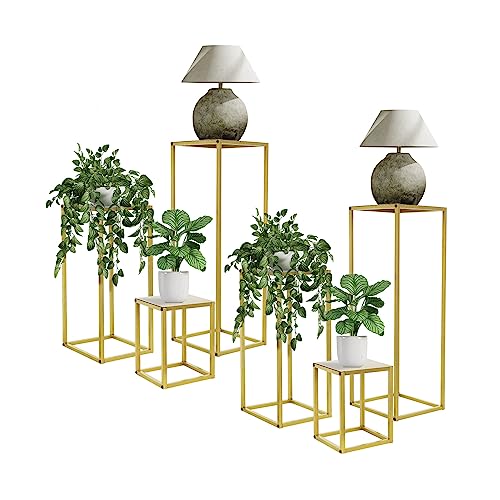 ML-Design Blumenständer 6er Set aus Metall in Gold, 22x22x30/26x26x60/30x30x90 cm, Deko Blumenhocker Blumensäule Säulentisch Pflanzenständer Blumentopfhalter Stapelbar Pflanzenhocker für Blumentopf von ML DESIGN modern living