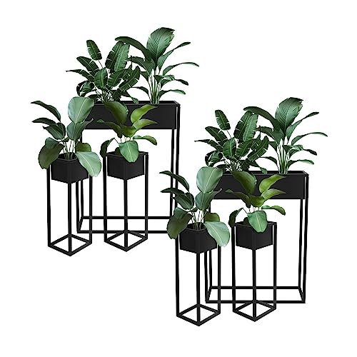 ML-Design Blumenständer 6er Set im Schwarz aus Metall, 60x20x80 cm / 20x20x60 cm, stehend, Übertopfständer für Pflanzen Innen- und Außen, Pflanzkasten Blumenkasten Pflanzenständer Hochbeet Kräuterbeet von ML DESIGN modern living