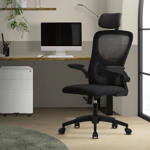 ML-Design Bürostuhl ergonomisch, Schwarz, Mesh, Schreibtischstuhl mit Verstellbarer Kopfstütze, Armlehnen, Lendenwirbelstütze, Wippfunktion, Drehstuhl mit Rollen, Computerstuhl Chefsessel Gaming Stuhl von ML DESIGN modern living