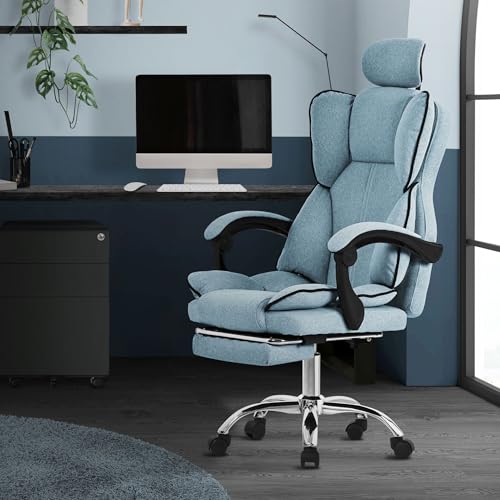 ML-Design Bürostuhl ergonomisch Blau, Schreibtischstuhl höhenverstellbar mit hoher Rückenlehne, Drehstuhl mit Fußstütze, Kissen und Kopfstütze, Chefsessel mit Wippfunktion, Computerstuhl, Gaming Stuhl von ML DESIGN modern living