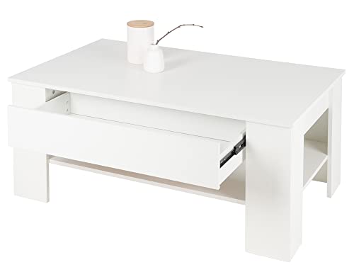 ML-Design Couchtisch in Weiß, Geräumiger Sofatisch mit Schublade und Ablage für Ihren Wohnbereich, 110×65×48 cm, Moderner Wohnzimmertisch mit Stauraum, Holz Beistelltisch, Wohnzimmer Tisch Kaffeetisch von ML DESIGN modern living
