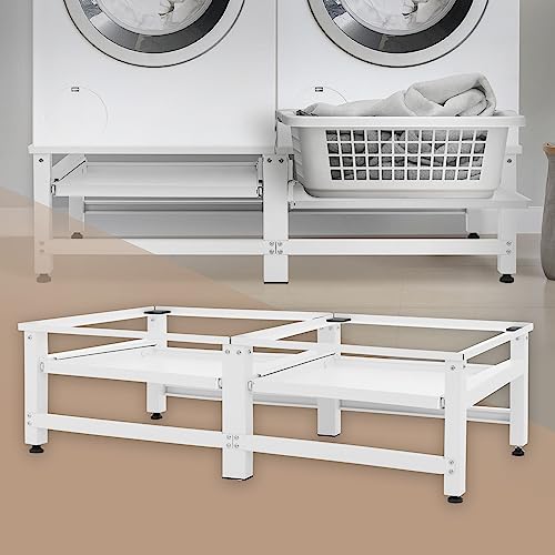 ML-Design Doppel Waschmaschinen-Untergestell mit 2 ausziehbaren Ablagen, Weiß, aus Stahl, bis 2x 150kg+10 kg, verstellbare Füße, Waschmaschinensockel 2-Fach, Doppeluntergestell Doppelpodest Erhöhung von ML DESIGN modern living