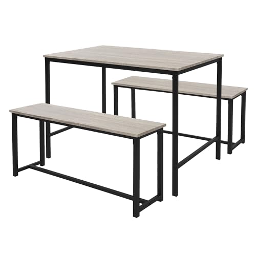 ML-Design Esstisch Set 3-teilig, Sonoma-Eiche, Esszimmer Set mit Tisch und 2 Bänken, Essgruppe für 4 Personen, Sitzgruppe Küchentisch Metallrahmen, Bartisch Set, Esszimmergruppe für Küche & Esszimmer von ML DESIGN modern living