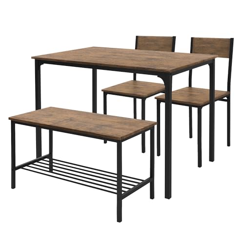 ML-Design Esstisch Set 4-teilig, Eiche-Rustikal, Esszimmertisch mit 2 Stühlen 1 Bank, Essgruppe für 4 Personen, Sitzgruppe Küchentisch Metallrahmen, Bartisch Set, Esszimmergruppe für Küche & Esszimmer von ML DESIGN modern living