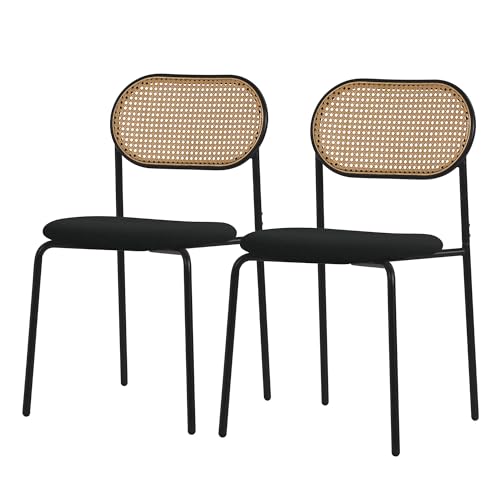 ML-Design Esszimmerstühle 2er Set, Schwarz, Küchenstuhl mit Rattan Rückenlehne, Gepolsterte Stühle mit gebogener Netzrücke, Rattanstuhl mit Metallbeinen, Polsterstühle Akzentstühle für Esszimmer Küche ML-Design Esszimmerstühle 2er Set, Schwarz, Küchenstuhl mit Rattan Rückenlehne, Gepolsterte Stühle mit gebogener Netzrücke, Rattanstuhl mit Metallbeinen, Polsterstühle Akzentstühle für Esszimmer Küche von ML DESIGN modern living