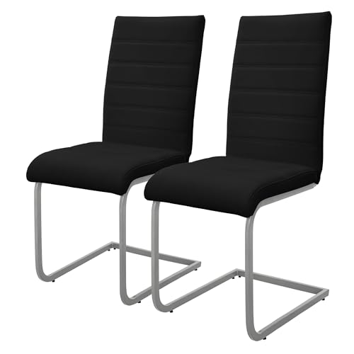 ML-Design Esszimmerstühle 2er Set, Schwarz, Schwingstuhl, Freischwinger Stuhl mit hoher Rückenlehne, Ergonomische Küchenstühle aus Kunstleder & Metall, Moderner Polsterstuhl für Esstisch & Wohnzimmer von ML DESIGN modern living