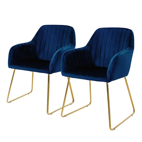 ML-Design Esszimmerstühle 2er Set, Sitzfläche aus Samt, Blau, Wohnzimmerstuhl mit Rücken- und Armlehnen, Küchenstuhl Gold Beine, Polsterstuhl mit Metallgestell, Ergonomische Sessel für Esstisch von ML DESIGN modern living
