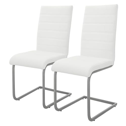 ML-Design Esszimmerstühle 2er Set, Weiß, Schwingstuhl, Freischwinger Stuhl mit hoher Rückenlehne, Ergonomische Küchenstühle aus Kunstleder & Metall, Moderner Polsterstuhl für Esstisch & Wohnzimmer von ML DESIGN modern living