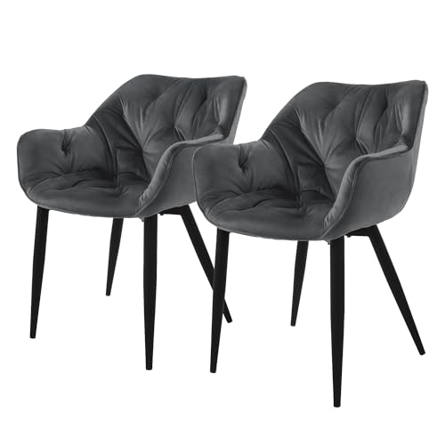 ML-Design Esszimmerstühle 2er Set Anthrazit, Küchenstuhl mit dickem Samtstoff gepolsterter Sitz, Metallbeinen, Wohnzimmerstuhl mit Rücken- und Armlehnen, Gesteppter Polsterstuhl, Ergonomischer Sessel von ML DESIGN modern living