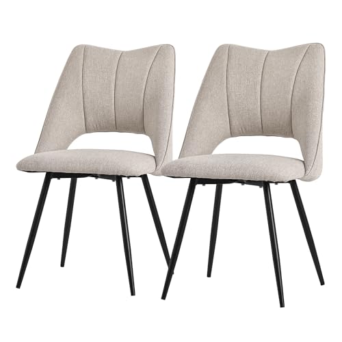 ML-Design Esszimmerstühle 2er Set Beige, Wohnzimmerstühle aus Stoffbezug mit schwarzen Metallbeinen, Küchenstühle mit Rückenlehne, Polsterstühle für Esszimmer Wohnzimmer Küche Büro, Gepolsterte Sessel von ML DESIGN modern living