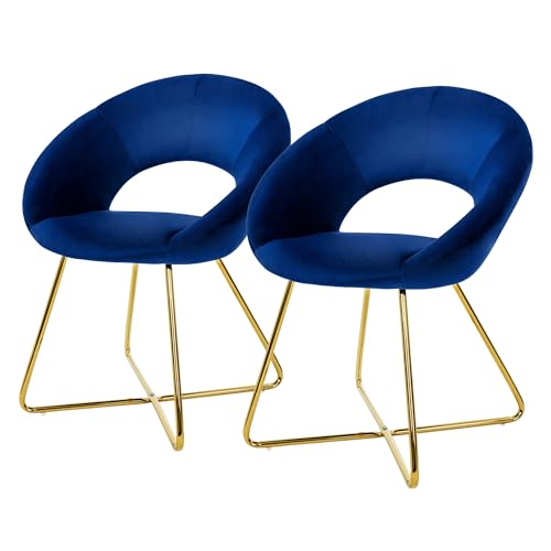 ML-Design Esszimmerstühle 2er Set Blau aus Samt, Wohnzimmerstuhl mit runder Rückenlehne, Polsterstuhl mit goldene Metallbeine, Ergonomische Esstisch Sessel, Küchenstuhl Schalenstuhl Schminktisch Stuhl von ML DESIGN modern living