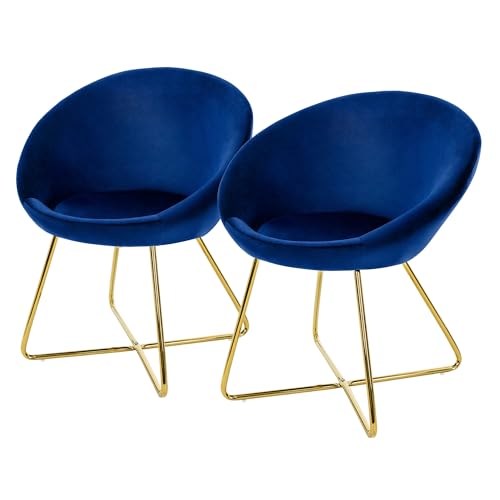 ML-Design Esszimmerstühle 2er Set Samt, Blau, Wohnzimmerstuhl mit runder Rückenlehne, Polsterstuhl mit goldene Metallbeine, Ergonomische Esstisch Sessel, Küchenstuhl Schalenstuhl Schminktisch Stuhl von ML DESIGN modern living