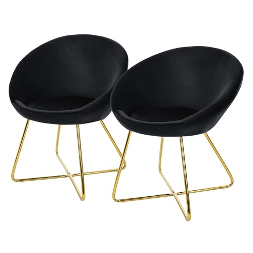 ML-Design Esszimmerstühle 2er Set Samt, Schwarz, Wohnzimmerstuhl mit runder Rückenlehne, Polsterstuhl mit goldene Metallbeine, Ergonomische Esstisch Sessel, Küchenstuhl Schalenstuhl Schminktisch Stuhl von ML DESIGN modern living