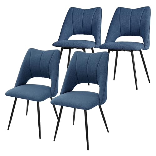 ML-Design Esszimmerstühle 4er Set, Blau, Wohnzimmerstühle aus Stoffbezug und schwarzen Metallbeinen, Küchenstühle mit Rückenlehne, Polsterstühle für Esszimmer Wohnzimmer Küche Büro, Gepolsterte Sessel von ML DESIGN modern living