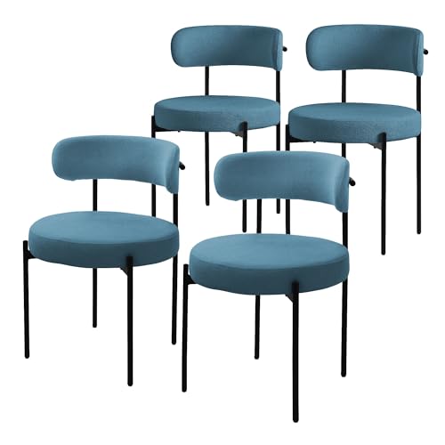 ML-Design Esszimmerstühle 4er Set, Küchenstuhl aus Teddystoff Blau, Wohnzimmerstuhl mit Rückenlehne, Polsterstühle mit schwarzen Metallbeinen, Loungesessel ergonomisch, Stühle für Esszimmer/Wohnzimmer von ML DESIGN modern living