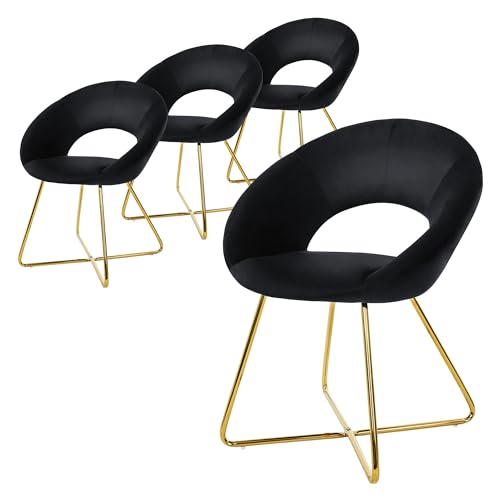 ML-Design Esszimmerstühle 4er Set Samt, Schwarz, Wohnzimmerstuhl mit runder Rückenlehne, Polsterstuhl mit goldene Metallbeine, Ergonomische Esstisch Sessel, Küchenstuhl Schalenstuhl Schminktisch Stuhl von ML DESIGN modern living