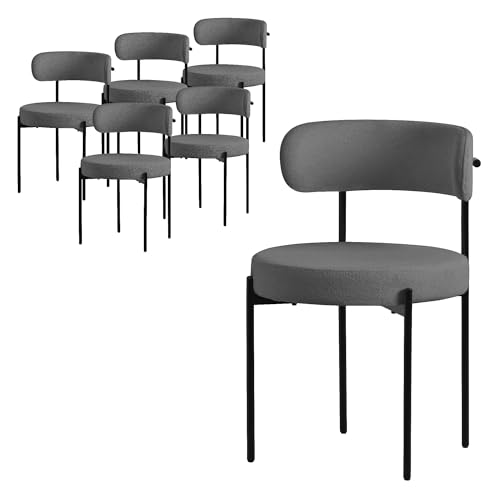 ML-Design Esszimmerstühle 6er Set, Küchenstuhl aus Teddystoff Grau, Wohnzimmerstuhl mit Rückenlehne, Polsterstühle mit schwarzen Metallbeinen, Loungesessel ergonomisch, Stühle für Esszimmer/Wohnzimmer von ML DESIGN modern living