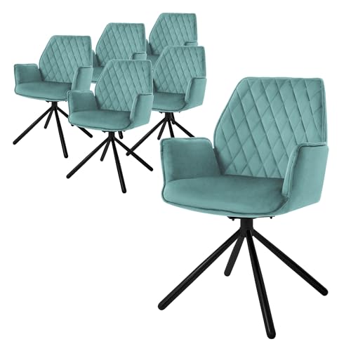 ML-Design Esszimmerstühle 6er Set Samt, Salbei, Wohnzimmerstuhl mit Arm- und Rückenlehne, Drehstuhl Auto-Position, Polsterstuhl mit Metallbeine, Sessel ergonomisch/drehbar, Küchenstuhl Loungesessel von ML DESIGN modern living