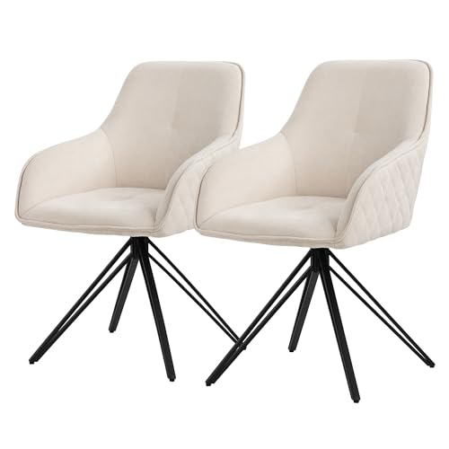 ML-Design Esszimmerstühle drehbar 2er Set, Textil Webstoff, Creme, Wohnzimmerstuhl mit Armlehne/Rückenlehne, 360° Drehstuhl, Polsterstuhl mit Metallbeine, Ergonomische Sessel, Küchenstuhl Loungesessel von ML DESIGN modern living
