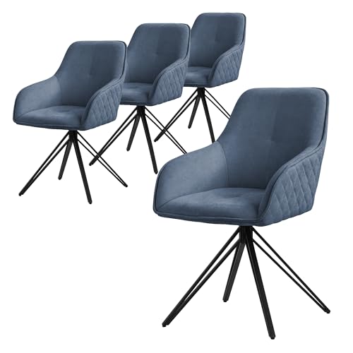 ML-Design Esszimmerstühle drehbar 4er Set, Textil Webstoff, Blau, Wohnzimmerstuhl mit Armlehne/Rückenlehne, 360° Drehstuhl, Polsterstuhl mit Metallbeine, Ergonomische Sessel, Küchenstuhl Loungesessel von ML DESIGN modern living
