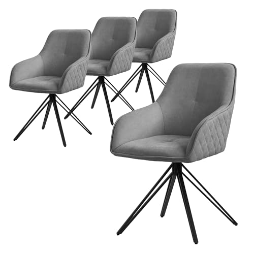 ML-Design Esszimmerstühle drehbar 4er Set, Textil Webstoff, Grau, Wohnzimmerstuhl mit Armlehne/Rückenlehne, 360° Drehstuhl, Polsterstuhl mit Metallbeine, Ergonomische Sessel, Küchenstuhl Loungesessel von ML DESIGN modern living