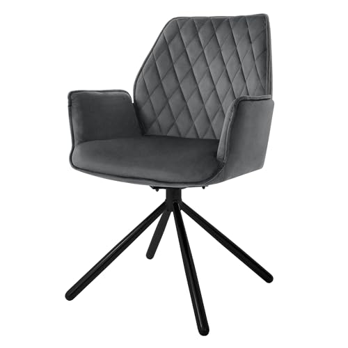 ML-Design Esszimmerstuhl aus Samt, Anthrazit, Wohnzimmerstuhl mit Armlehne & Rückenlehne, Drehstuhl Auto-Position, Polsterstuhl mit Metallbeine, Ergonomische Sessel drehbar, Küchenstuhl Loungesessel von ML DESIGN modern living