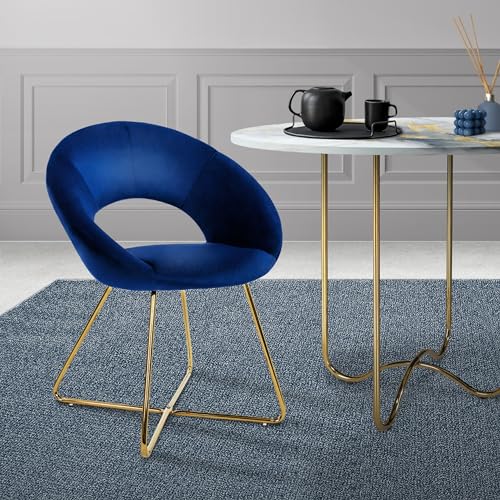 ML-Design Esszimmerstuhl aus Samt, Blau, Wohnzimmerstuhl mit runder Rückenlehne, Polsterstuhl mit goldene Metallbeine, Ergonomische Sessel für Esstisch, Küchenstuhl, Schalenstuhl, Schminktisch Stuhl von ML DESIGN modern living