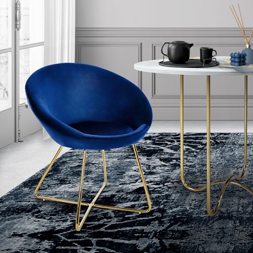 ML-Design Esszimmerstuhl aus Samt, Blau, Wohnzimmerstuhl mit runder Rückenlehne, Polsterstuhl mit goldene Metallbeine, Ergonomische Sessel für Esstisch, Küchenstuhl Schalenstuhl Schminktisch Stuhl von ML DESIGN modern living