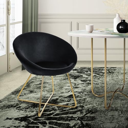 ML-Design Esszimmerstuhl aus Samt, Schwarz, Wohnzimmerstuhl mit runder Rückenlehne, Polsterstuhl mit goldene Metallbeine, Ergonomische Sessel für Esstisch, Küchenstuhl Schalenstuhl Schminktisch Stuhl von ML DESIGN modern living