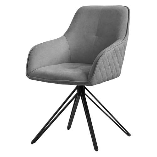 ML-Design Esszimmerstuhl drehbar aus Textil Webstoff, Grau, Wohnzimmerstuhl mit Armlehne & Rückenlehne, 360° Drehstuhl, Polsterstuhl mit Metallbeine, Ergonomische Sessel, Küchenstuhl Loungesessel von ML DESIGN modern living