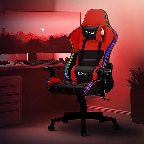 ML-Design Gaming Stuhl mit RGB LED-Beleuchtung & Bluetooth-Lautsprechern, Rot, Kunstleder, Ergonomischer Bürostuhl, Hohe Rückenlehne, Kopfstütze, Lendenkissen, drehbar-verstellbar, Racing Gamer Stuhl von ML DESIGN modern living