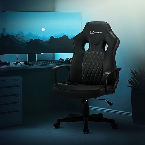 ML-Design Gaming Stuhl mit Wippfunktion, Schwarz, Kunstleder, Ergonomischer Bürostuhl mit Armlehne, Drehstuhl höhenverstellbar, S-förmige Rückenlehne, Racing Gamer Stuhl Arbeitsstuhl Schreibtischstuhl von ML DESIGN modern living