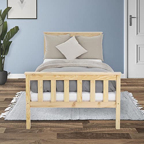 ML-Design Holzbett 90x200 cm Natur, Kiefernholz, Massivholz Bettgestell mit Lattenrost und Füße, Einzelbett mit Kopf- und Fußteil, Bett für Kinder und Erwachsene, Massivholzbett Kinderbett Jugendbett von ML DESIGN modern living