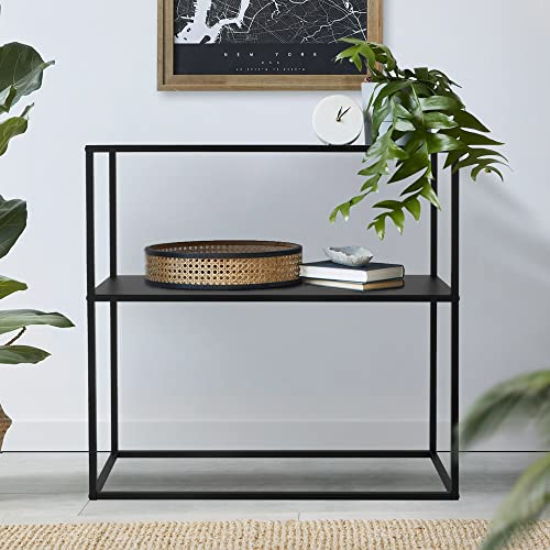 ML-Design Konsolentisch mit 1 Ablage, aus Metall, Schwarz, 80x26x80 cm, Blumenständer Blumenhocker Pflanzenständer Pflanzenregal Standregal Beistelltisch Industrielles Wohnzimmermöbel Deko Flurmöbel von ML DESIGN modern living