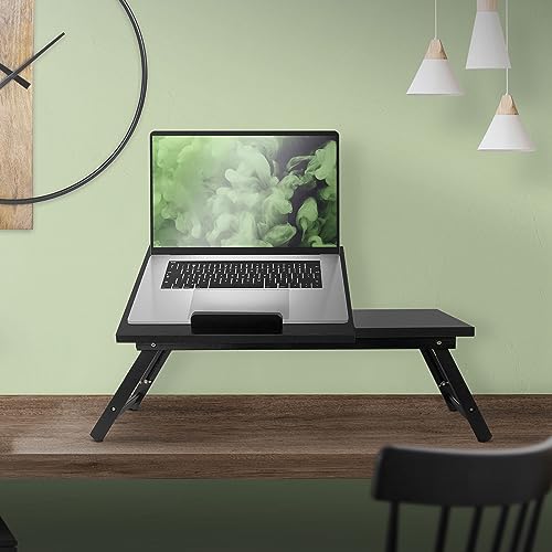 ML-Design Laptoptisch fürs Bett/Sofa, Schwarz, Holz, höhenverstellbar, klappbare Beine, 4 Neigungswinkel, Lapdesks für Lesen & Frühstück, Laptopständer mit Schublade, Notebooktisch Betttisch Knietisch von ML DESIGN modern living