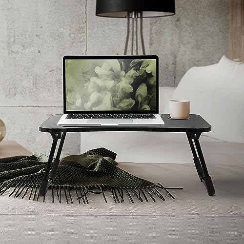 ML-Design Laptoptisch fürs Bett/Sofa, Schwarz 60x40 cm, Betttisch klappbar, Notebook Tisch mit 4 USB Ladeanschluss, Schublade, USB-Lampe, Lüfter, Tablet Ständer, Getränkehalter, Laptopständer Lapdesks von ML DESIGN modern living