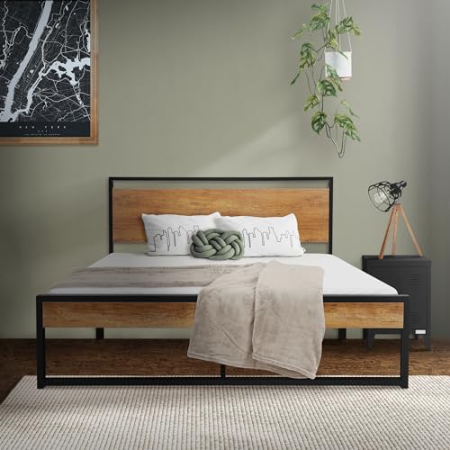 ML-Design Metallbett 140x200 cm mit Lattenrost, Bettgestell mit Holz-Kopf- und Fußteil, Schwarz-Braun, Stahl, Rustikaler Bettrahmen, Bett für Schlafzimmer/Gästezimmer, Einzelbett Gästebett Jugendbett von ML DESIGN modern living