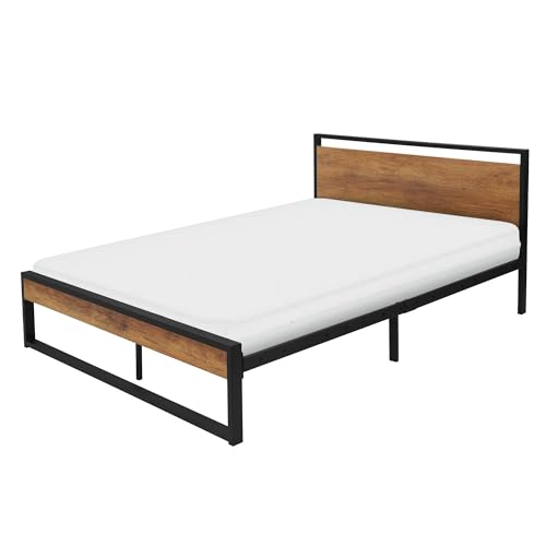 ML-Design Metallbett 140x200 cm mit Matratze H:16 cm, Lattenrost, Bettgestell mit Holz-Kopf- und Fußteil, Schwarz-Braun, Stahl, Bettrahmen für Schlafzimmer/Gästezimmer, Doppelbett Einzelbett Gästebett von ML DESIGN modern living